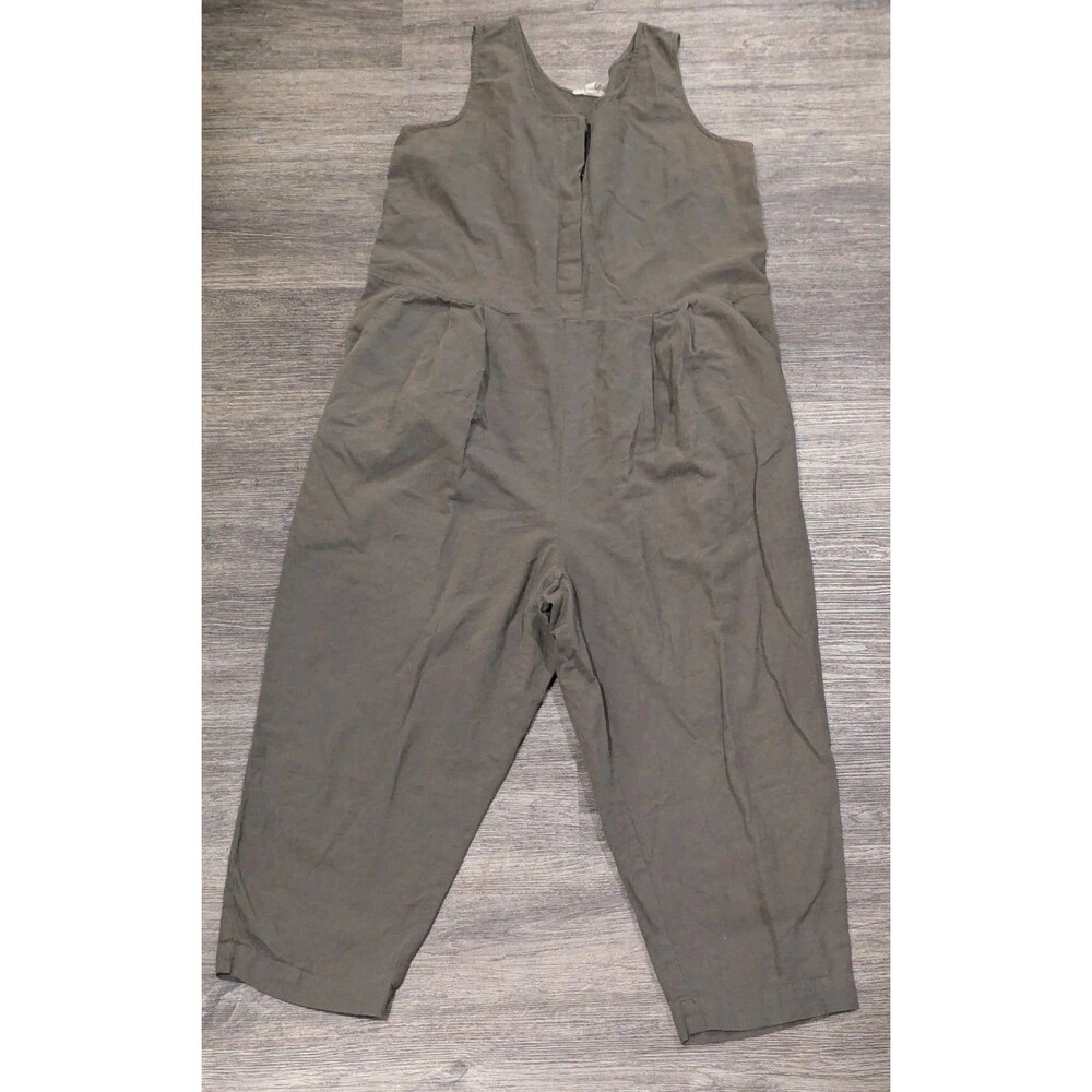 New EILEEN FISHER $228 Women’s Organic Cotton Crepe Jumpsuit in Olive Sz M